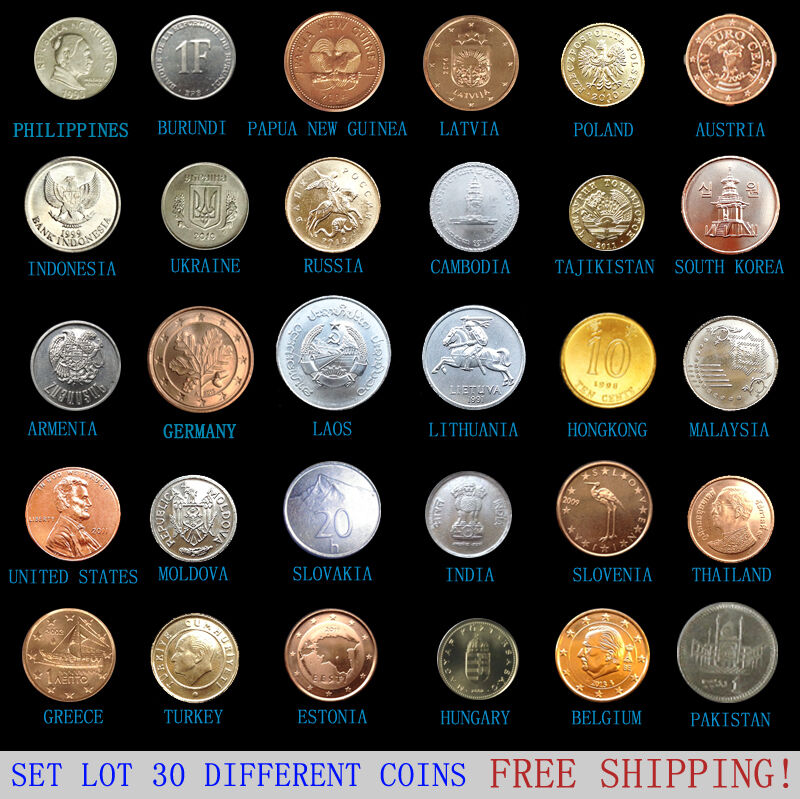 Set Lot 30 Pcs Coins From 30 Different Countries, Most Unc, Free Shipping! Korea
