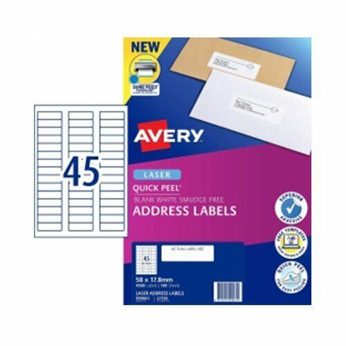 45/sheet Avery Laser Address Label White (100pk) Free Global Shipping