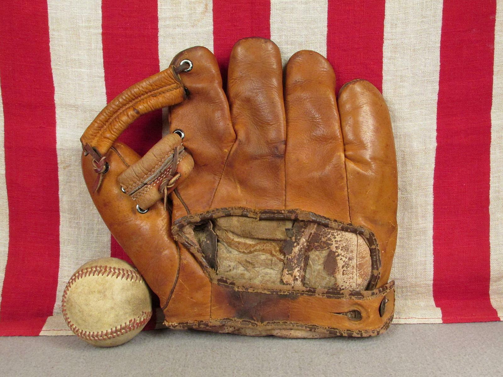Vintage 1940s Marathon Leather Split Finger Baseball Glove Joe Gordon Hof Lefty