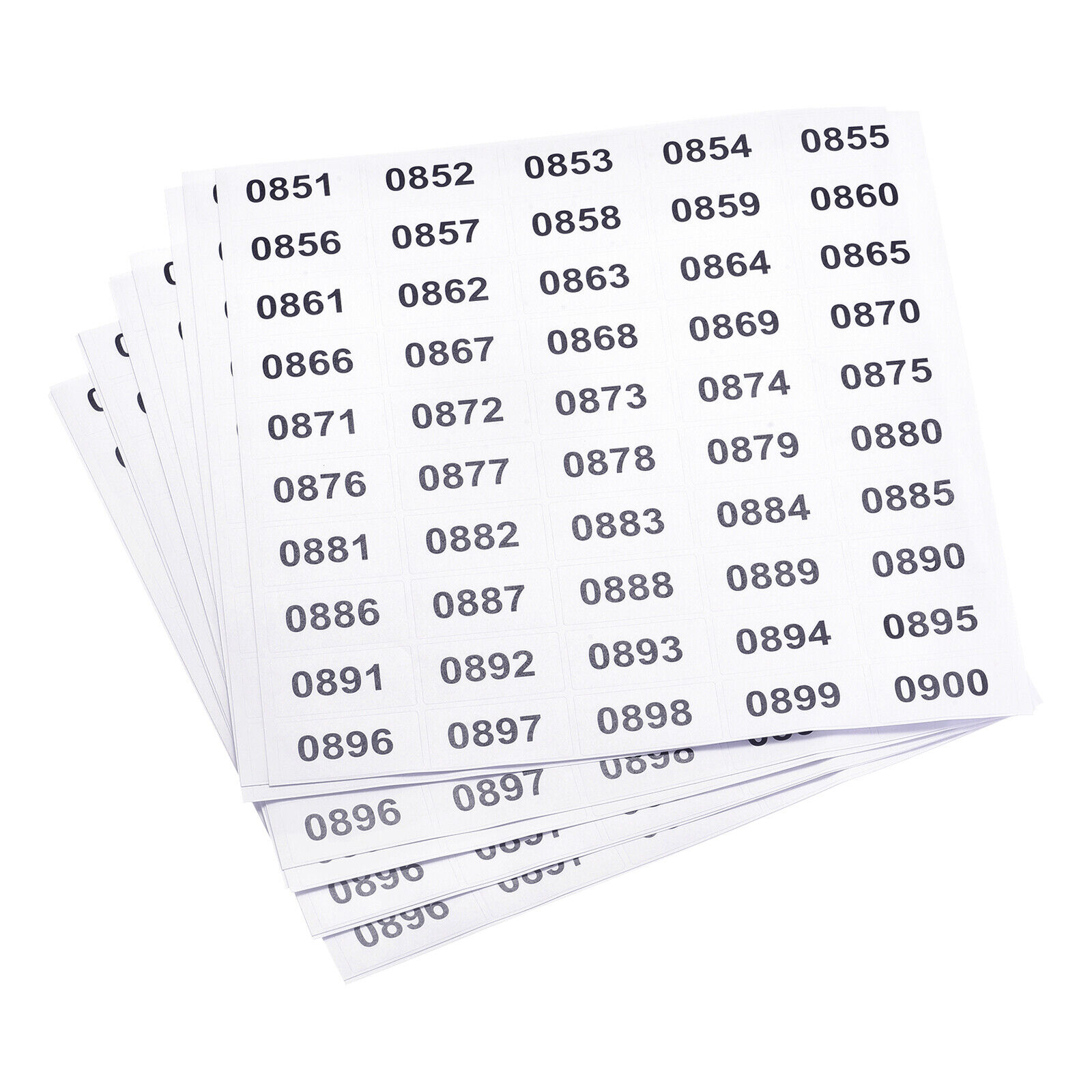 0851 To 0900 Consecutive Number Stickers Inventory Label Sheets, Pack Of 10