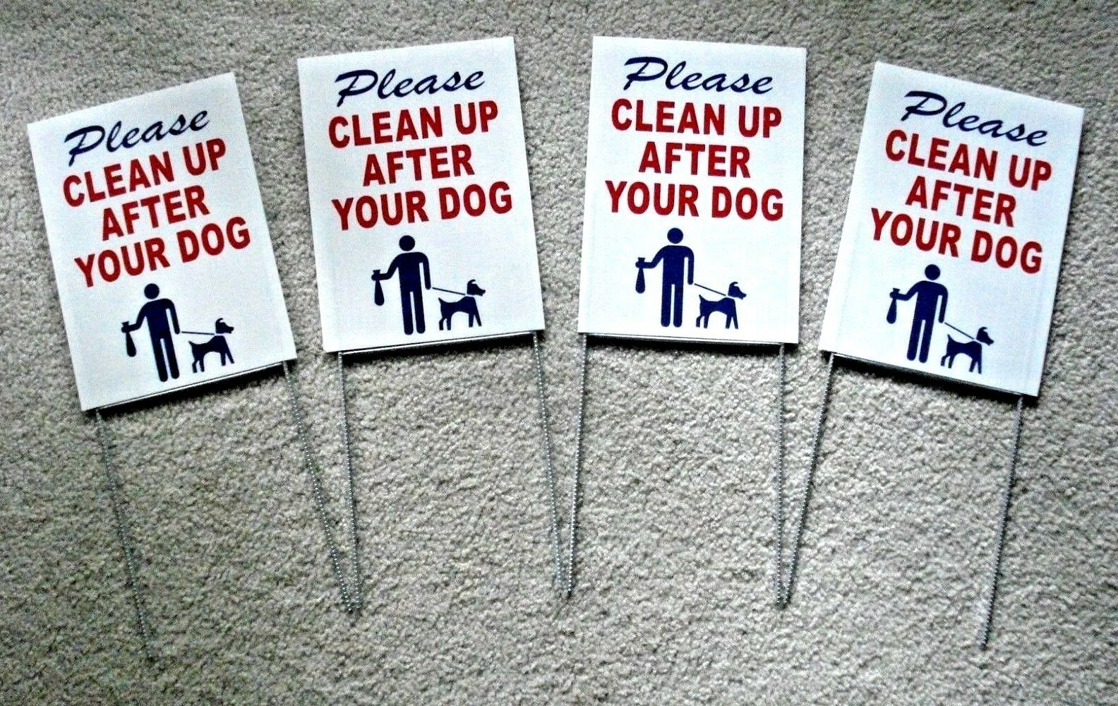 4 Please Clean Up After Your Dog  6"x9" Plastic Coroplast Signs W/ Stakes  R/b/w
