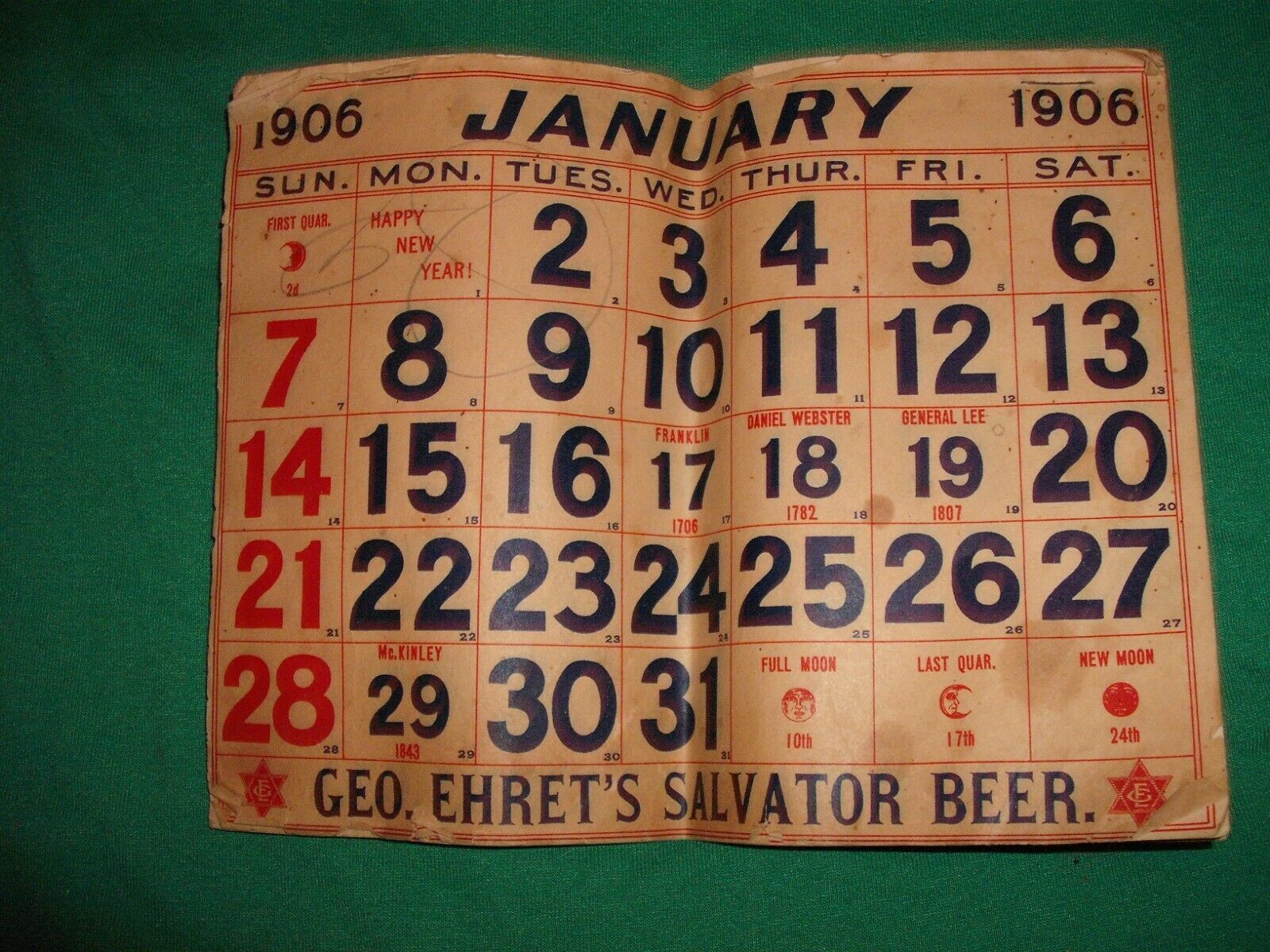 Rare Pre Prohibition 1906 Beer Calendar George Ehret's Hell Gate Brewery
