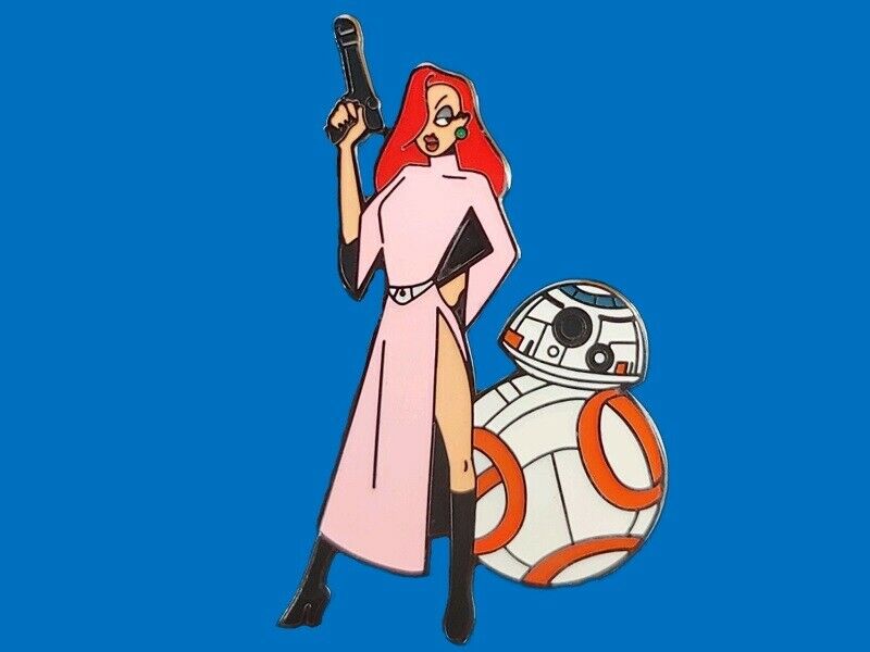 Fantasy Pin - Disney Jessica Rabbit As Star Wars Rey With Blaster And Bb-8 Le50