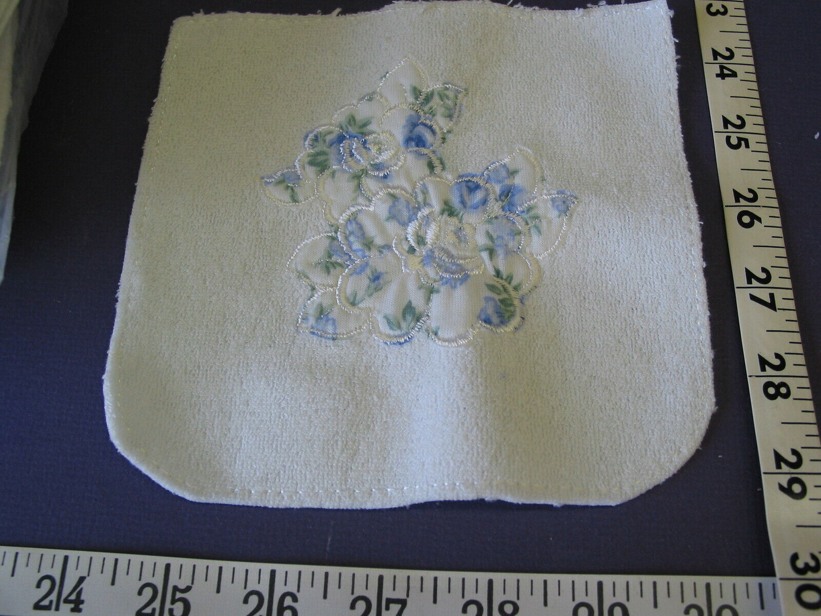 4156 Embroidered Blue White Terry Squares 127 Pcs Unique For Quilts ...sale Lot