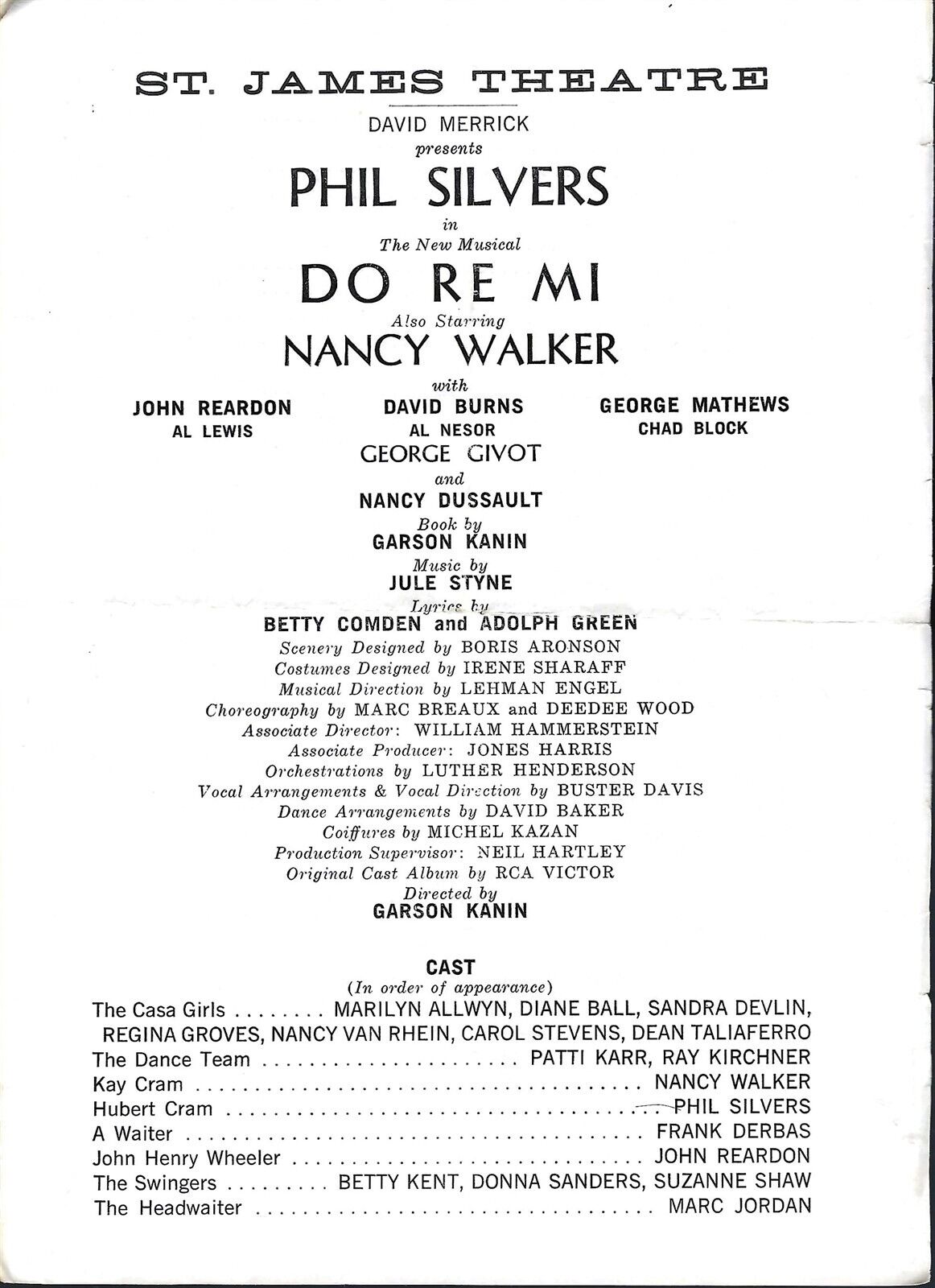 Do Re Mi Preview Playbill, Phil Silvers, Nancy Walker, Dussault, Givot, Nyc 1960
