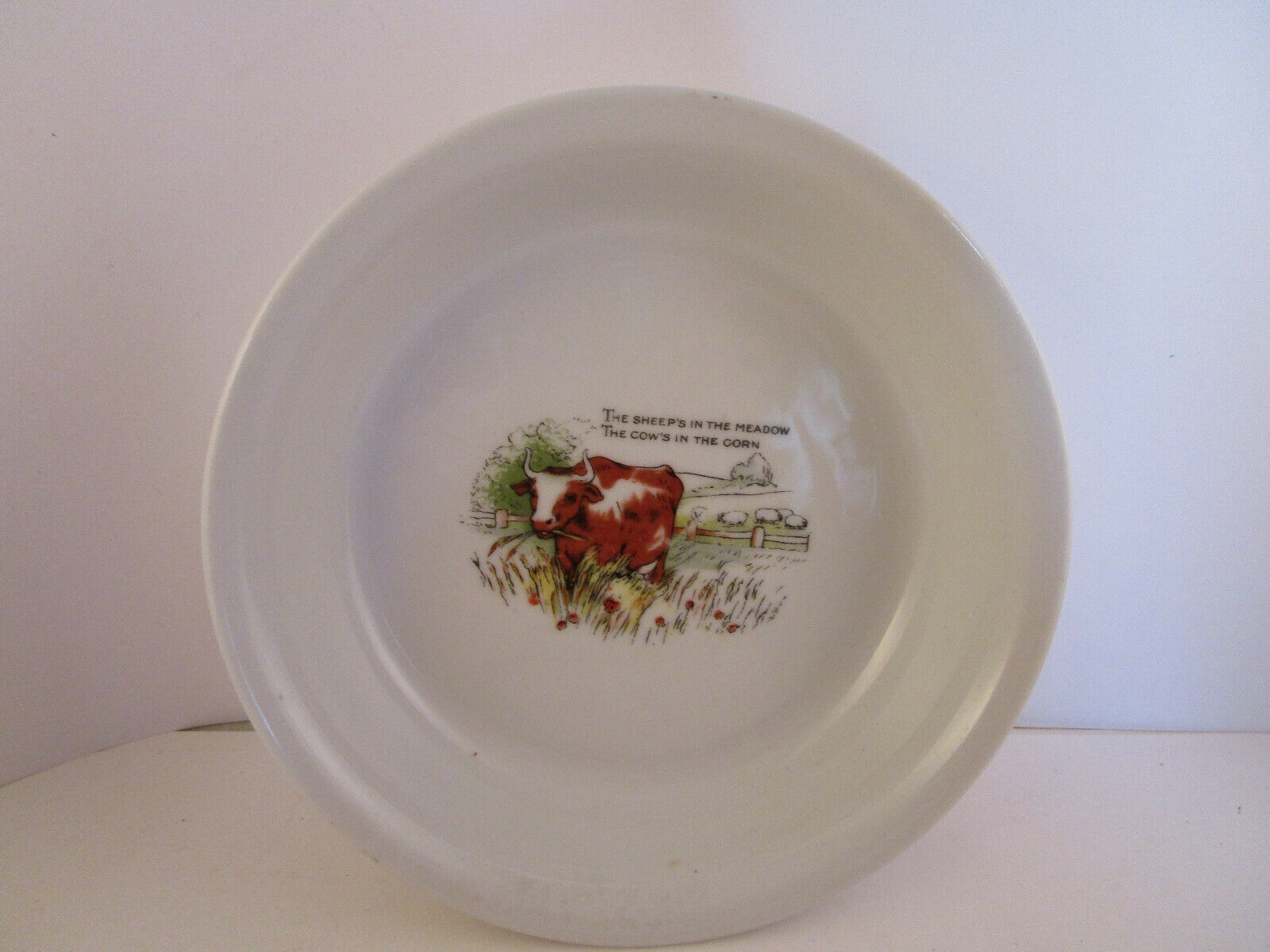 Vintage Lg Co Germany Child's Cereal Bowl Sheeps In The Meadow Cows In Corn