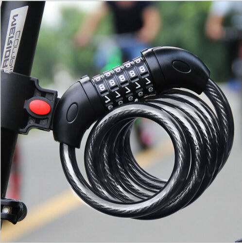 5-digit Combination Password Bike Lock Cable Bicycle Chain Lock  Black Color