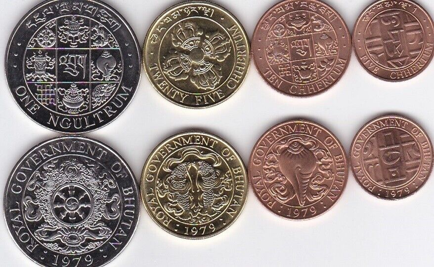 Bhutan - Set 4 Coins 5 10 25 Chhertum 1 Ngultrum 1979 Aunc / Unc Lemberg-zp