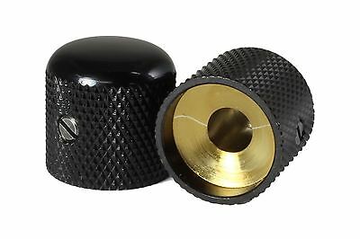 Metal Dome Round Top Knobs For 1/4" Solid Shaft Pot - Guitar Black Set Of 2