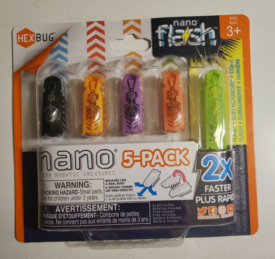 New Hexbug 433-6983 Nano Flash Toy Light 5 Pack Faster 2x Supercharged