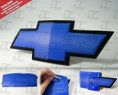 (2) Silverado Blue Carbon Fiber Chevy Bowtie Vinyl Sheets Emblem Overlay Wrap