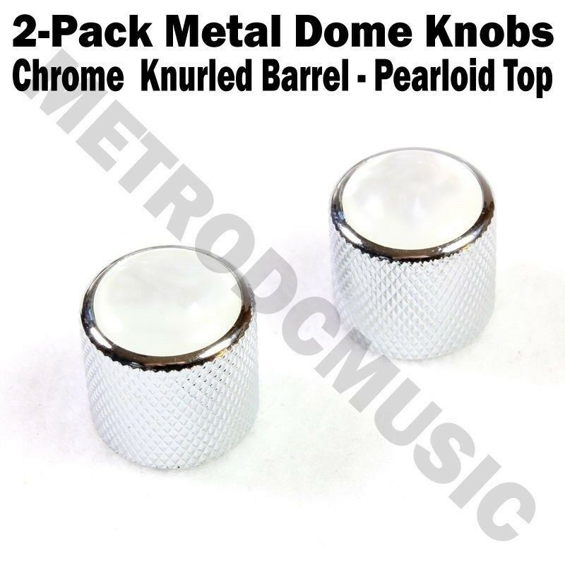 2-pack Metal Dome Knobs - Chrome Knurled Barrel - White Pearl Top Guitar Control