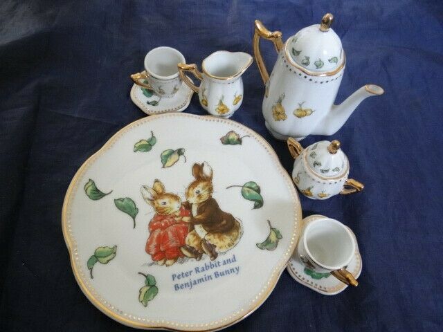 Peter Rabbit And Benjamin Bunny Miniature Tea Set Frederick Warne & Co Gold Trim
