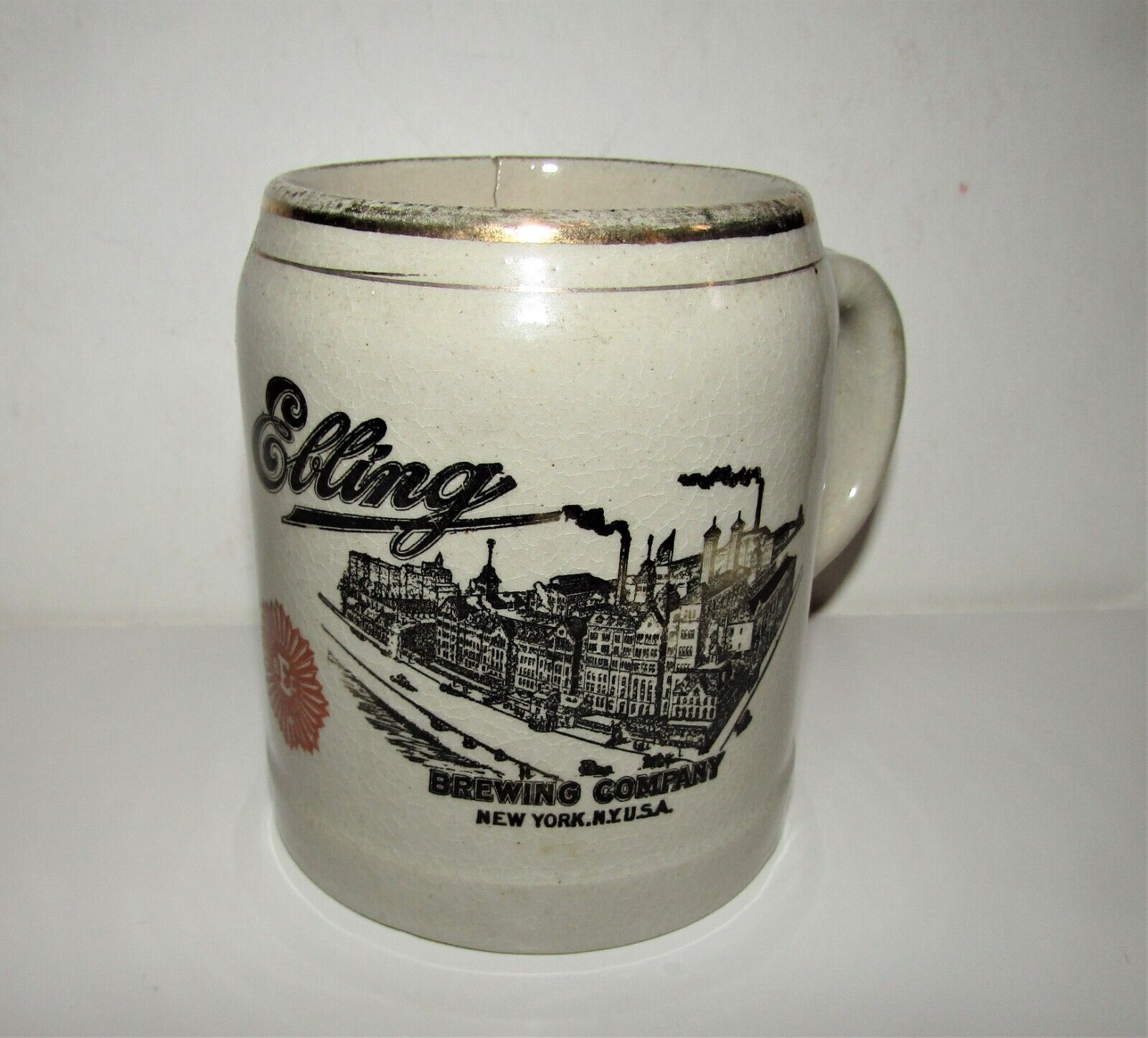 Pre-pro Ebling Brewery Factory Scene Stoneware Mug New York