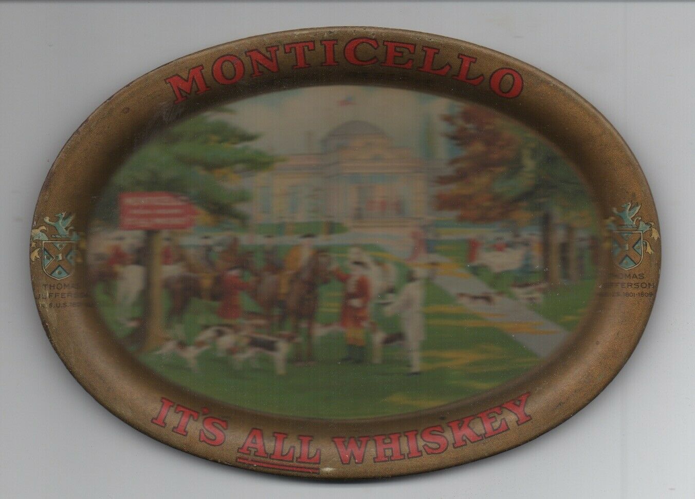 1905 Advertising Tip Tray With Fox Hunt Scene For Monticello Whiskey