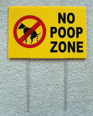 No Dog Poop Zone  8"x12" Plastic Coroplast Sign With Stake  New